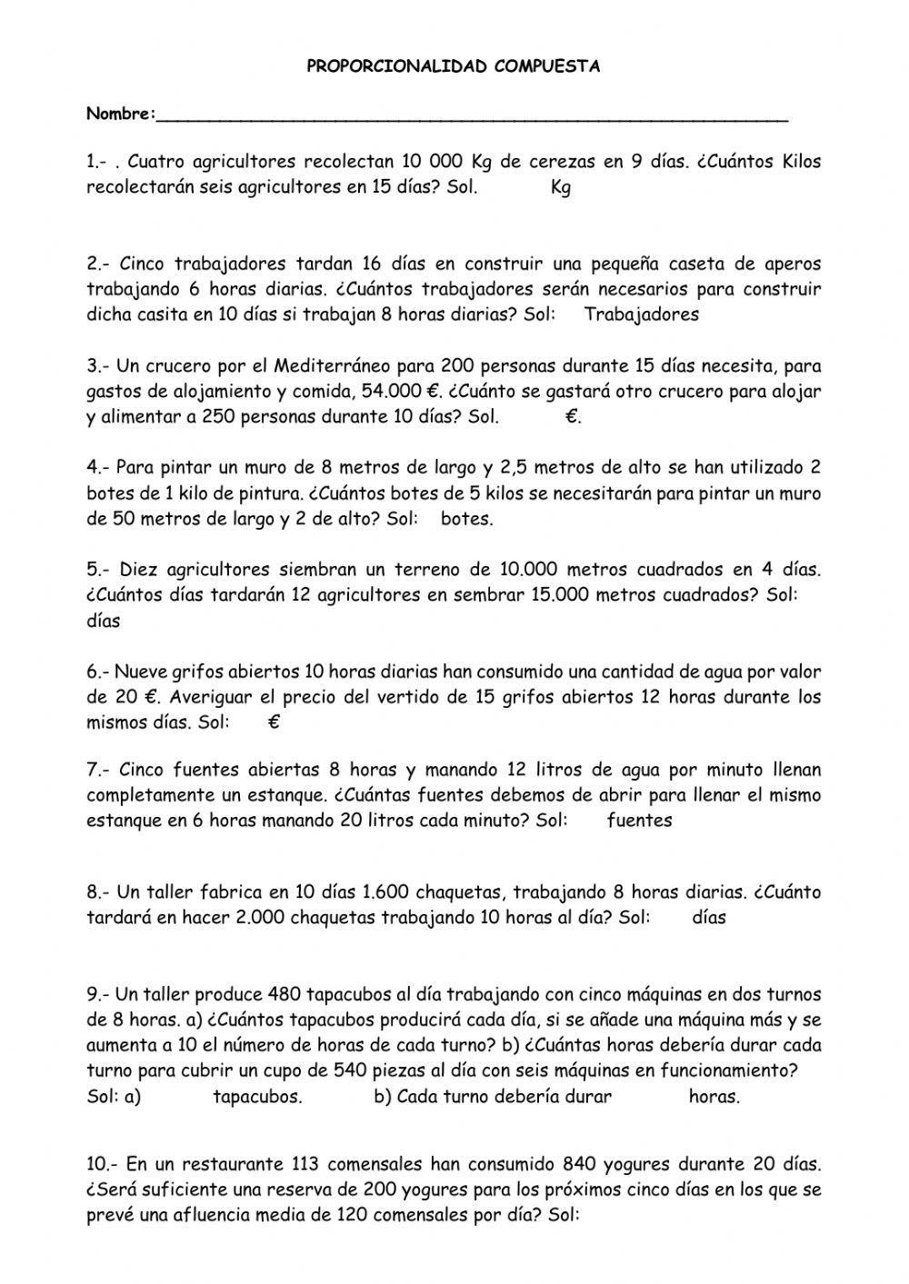 Problemas de proporcionalidad compuesta