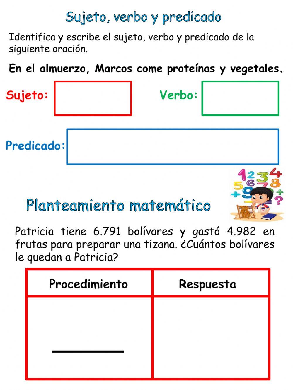 Sujeto, verbo, predicado y planteamiento matemático