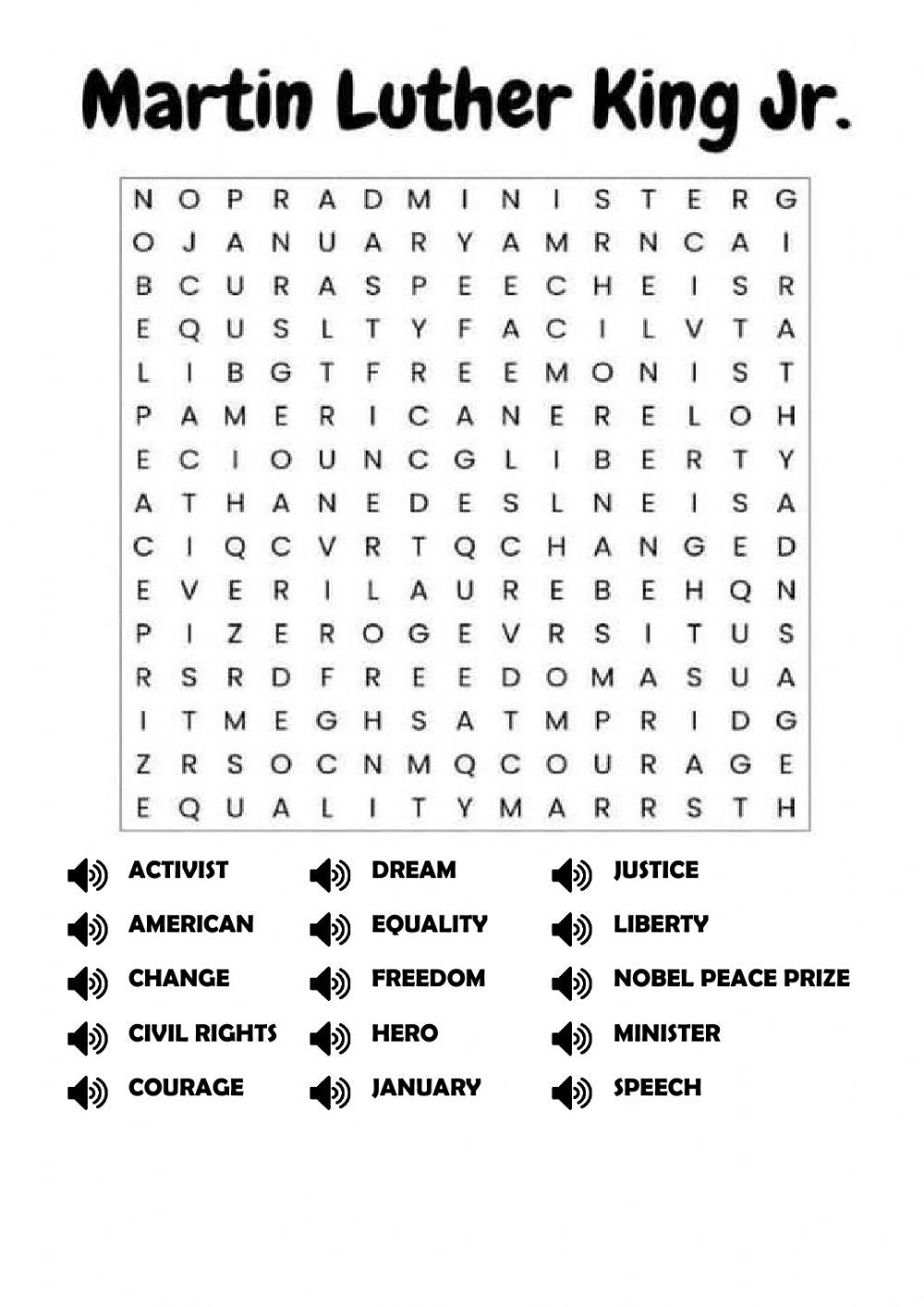 Martin Luther King Jr. Wordsearch