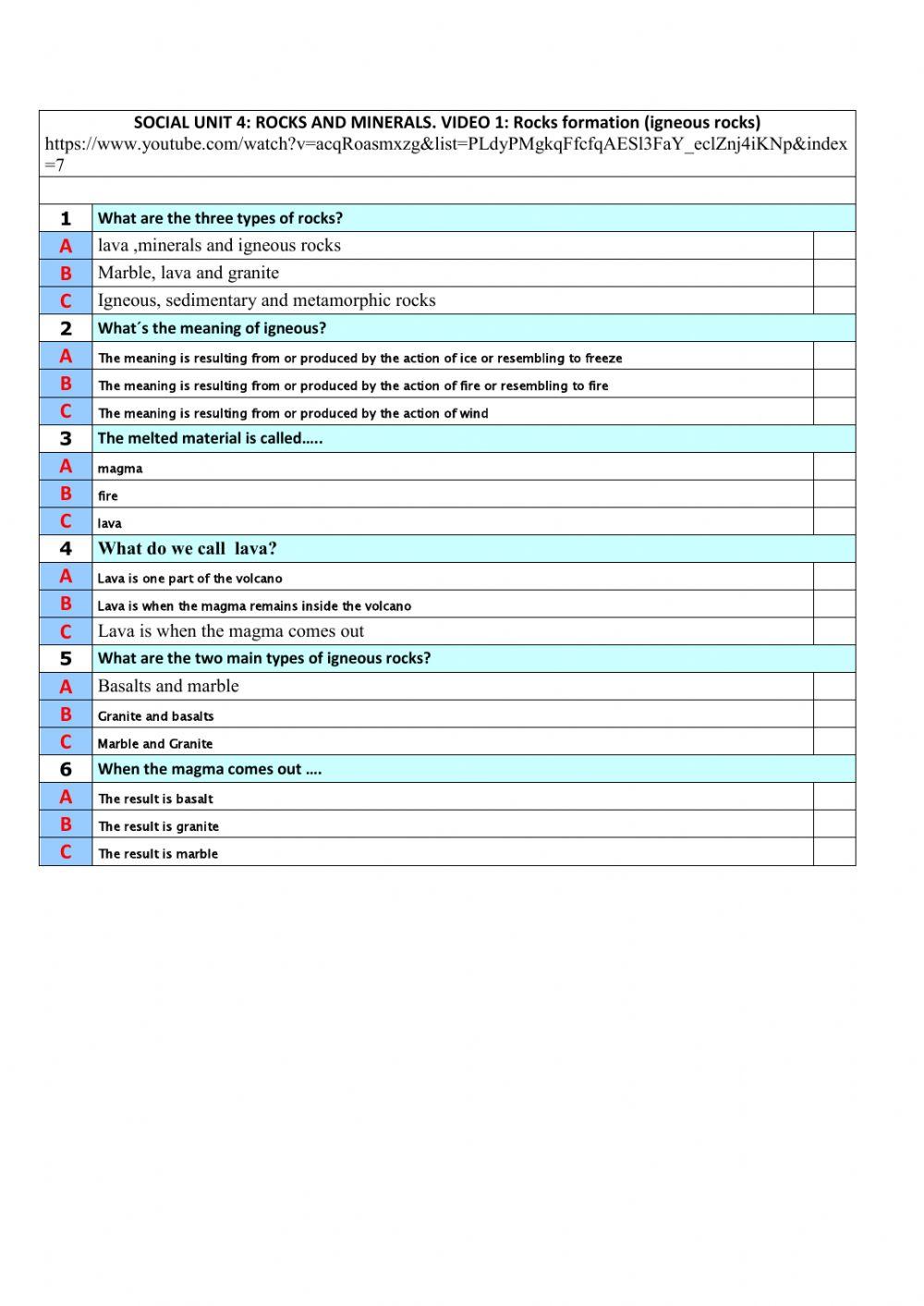 Test 4.1 Igneous rocks