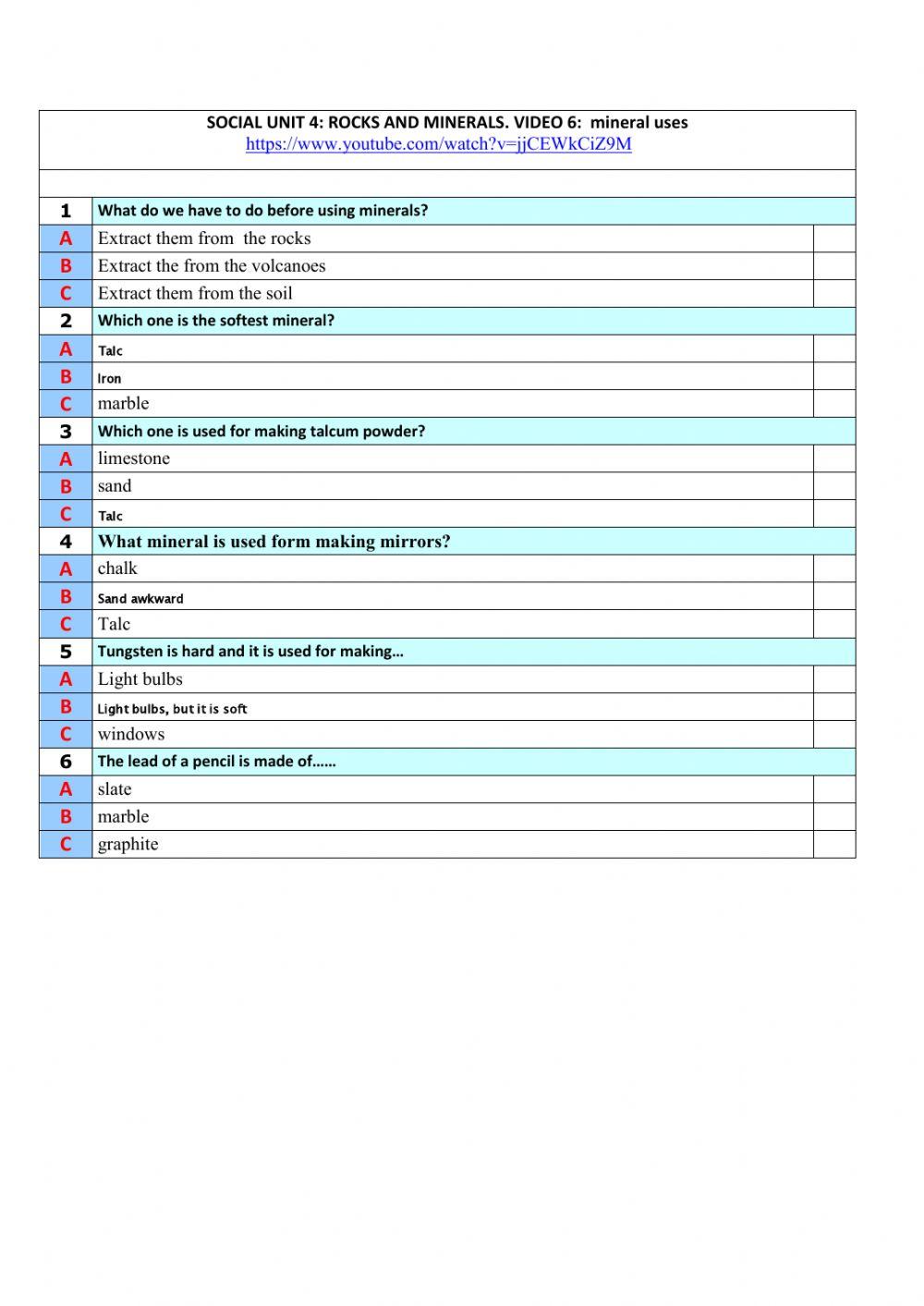 Test 4.6  Mineral Uses