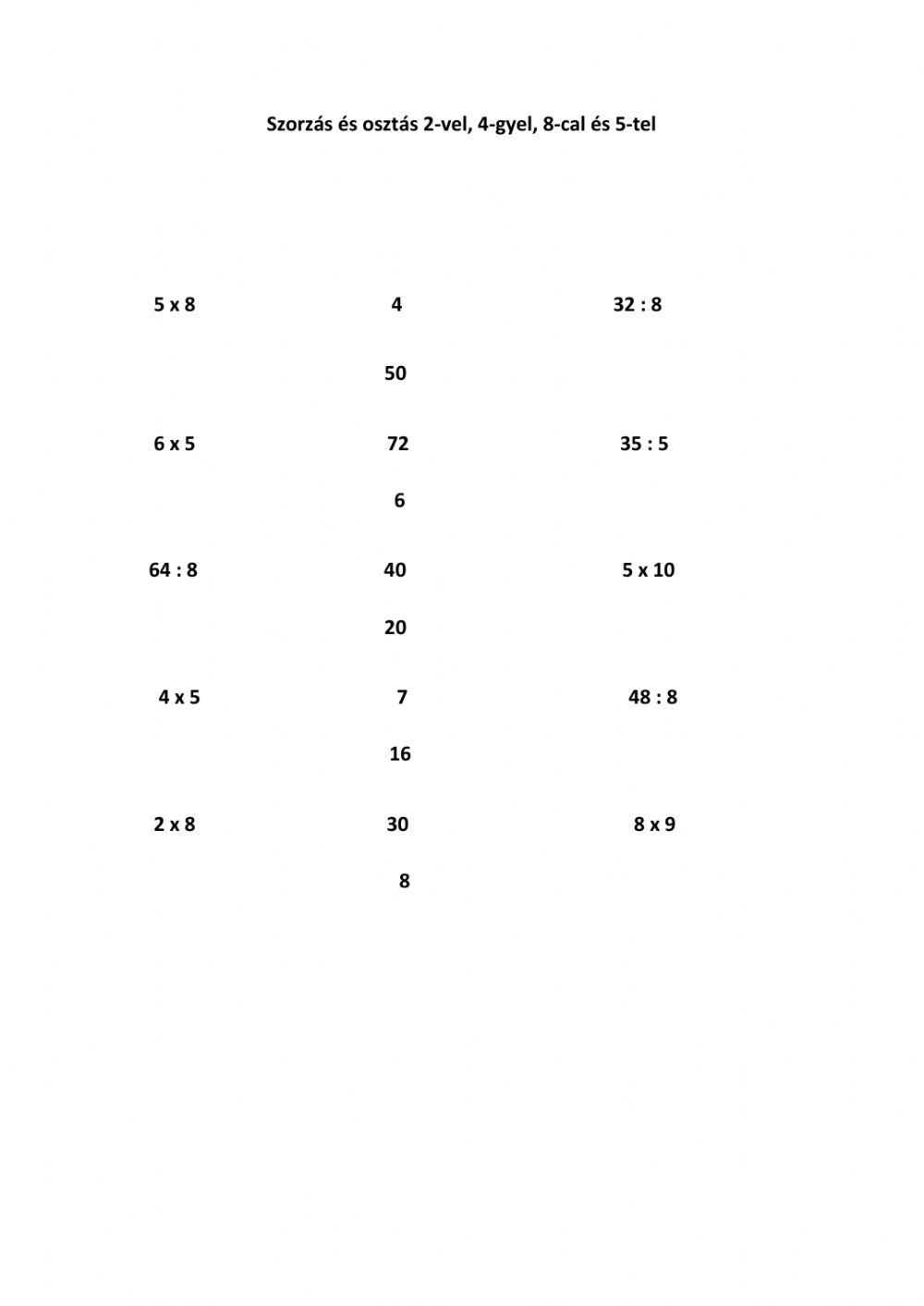 Exerciții de înmulțire și împărțire