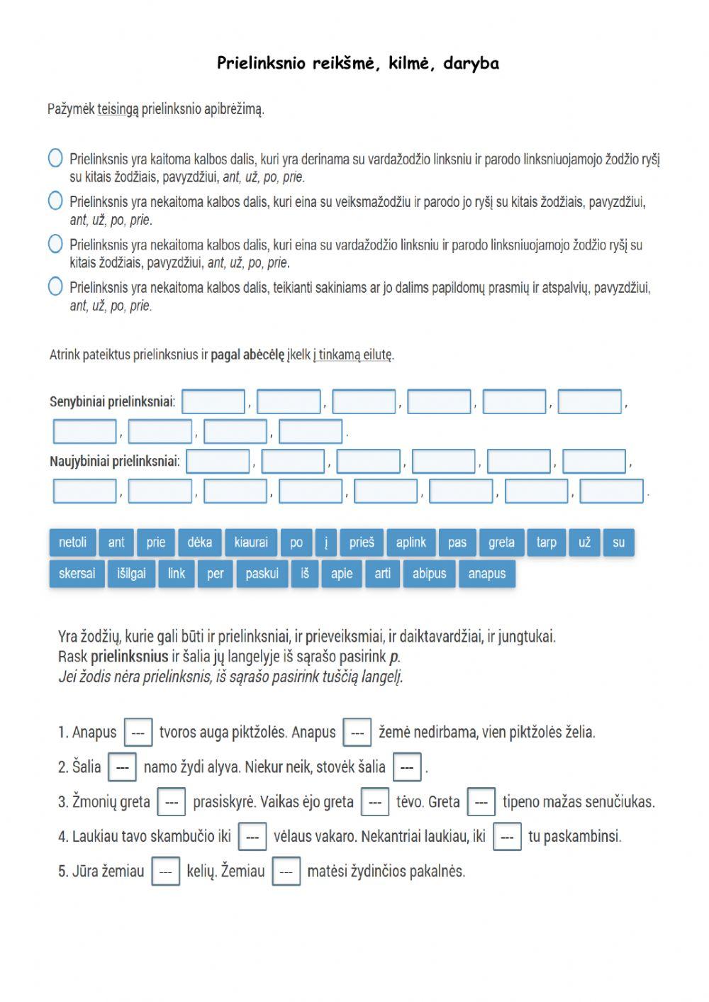 Prielinksnio reikšmė, kilmė, daryba