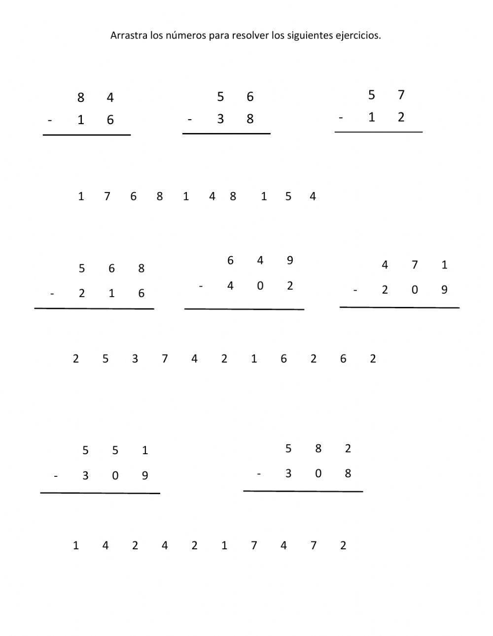 Sustracciones con y sin reserva