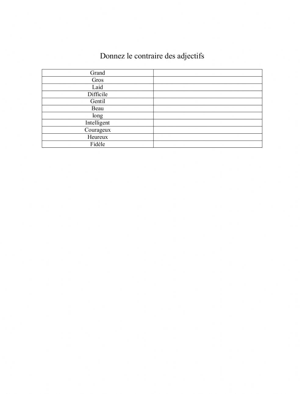 Antonymes des adjectifs Antonymes des adjectifs