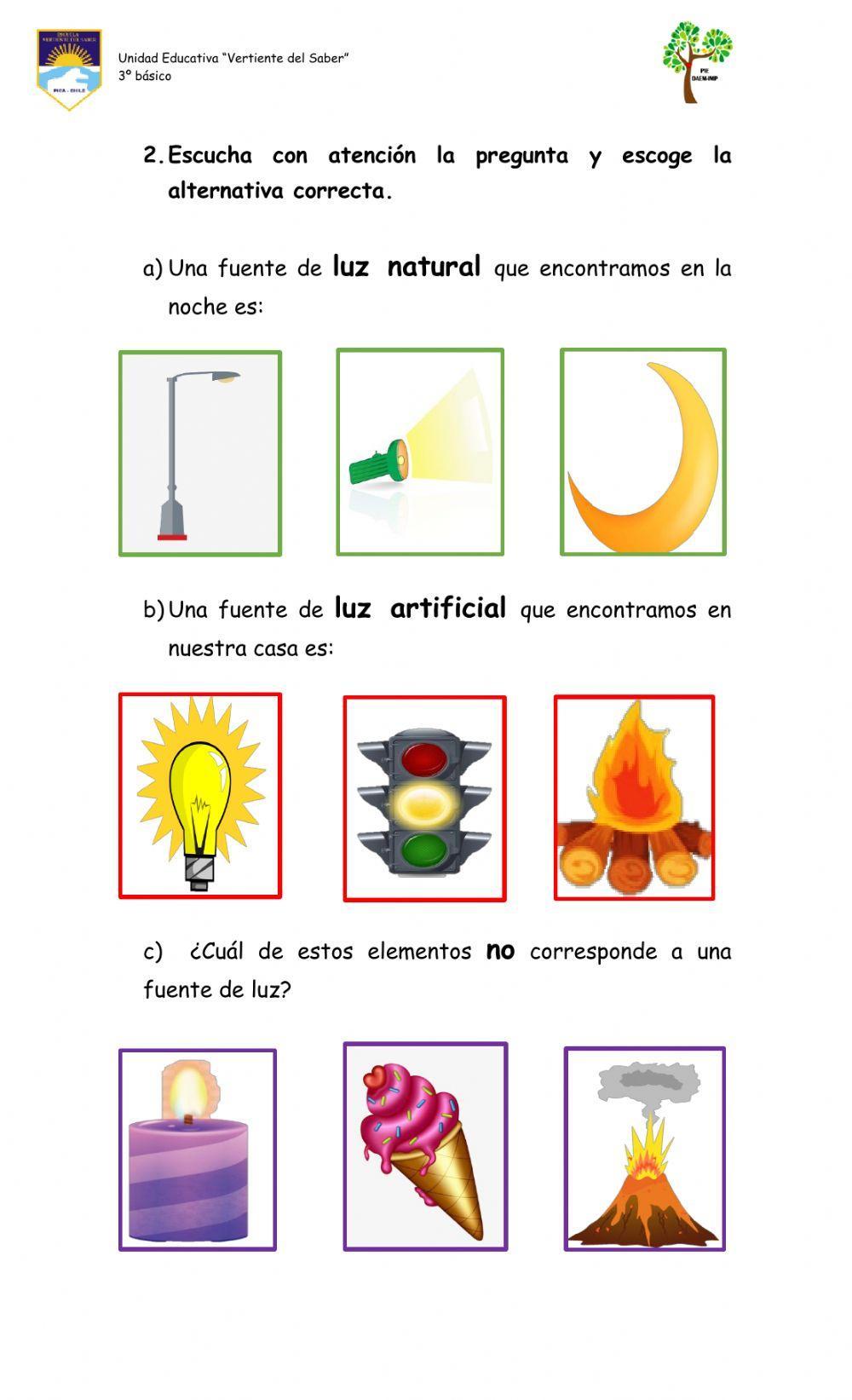 Luz natural y artificial worksheet Live Worksheets Luz natural y artificial worksheet Live Worksheets