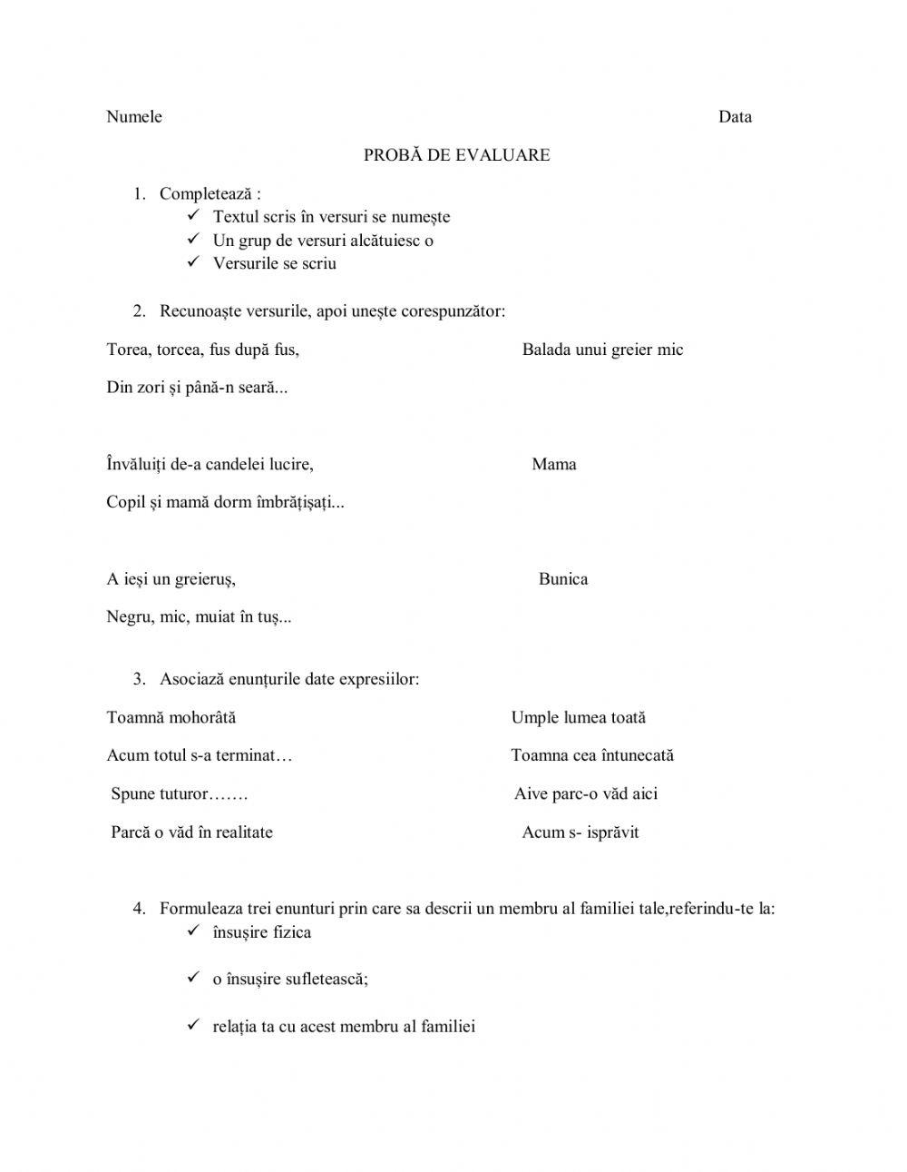 Evaluare CLR exercise | Live Worksheets
