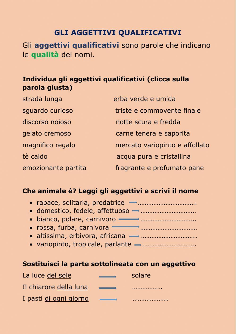 Gli aggettivi qualificativi Live Worksheets