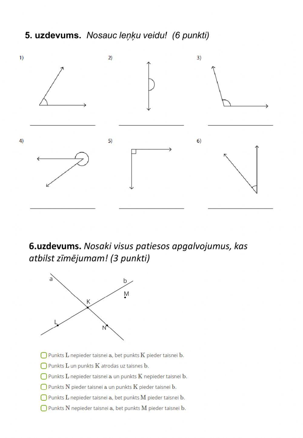 Leņķi, blakusleņķi, krustleņķi.