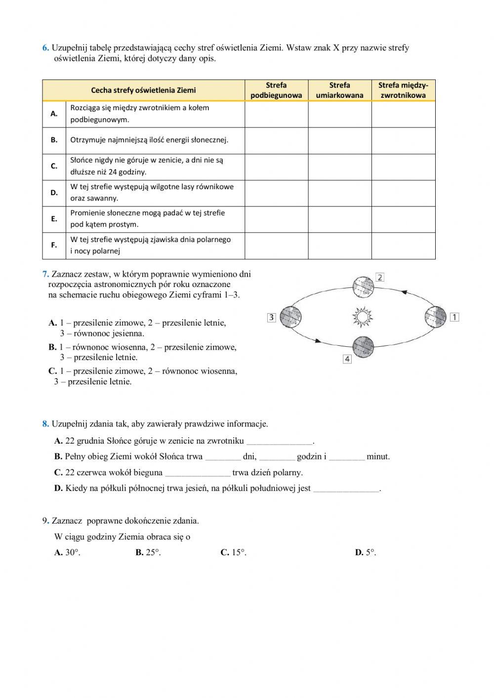 Sprawdzian Ruch Ziemi Klasa 6