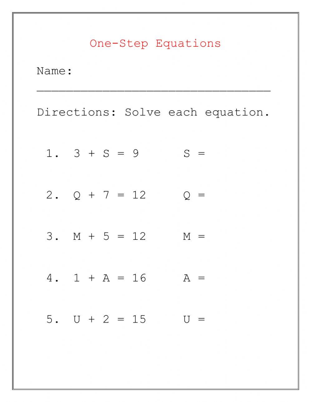 Mastering Simple One Step Equations: A Worksheet Guide
