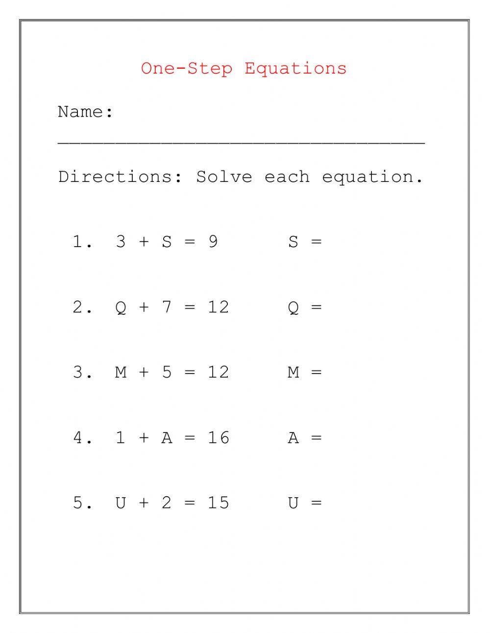 One Step Equation Day 3