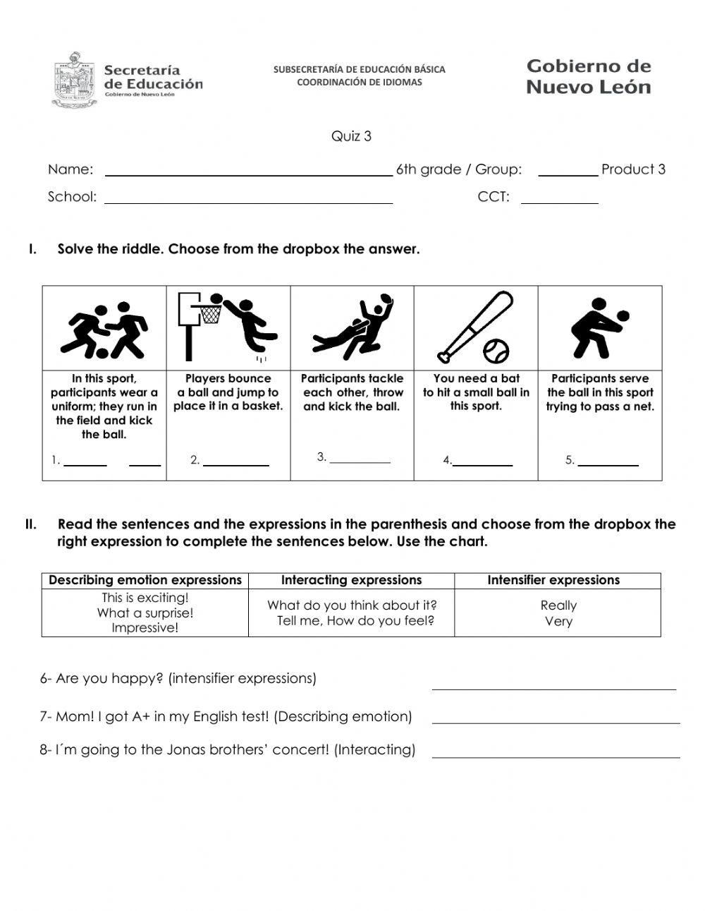 6th grade November quiz