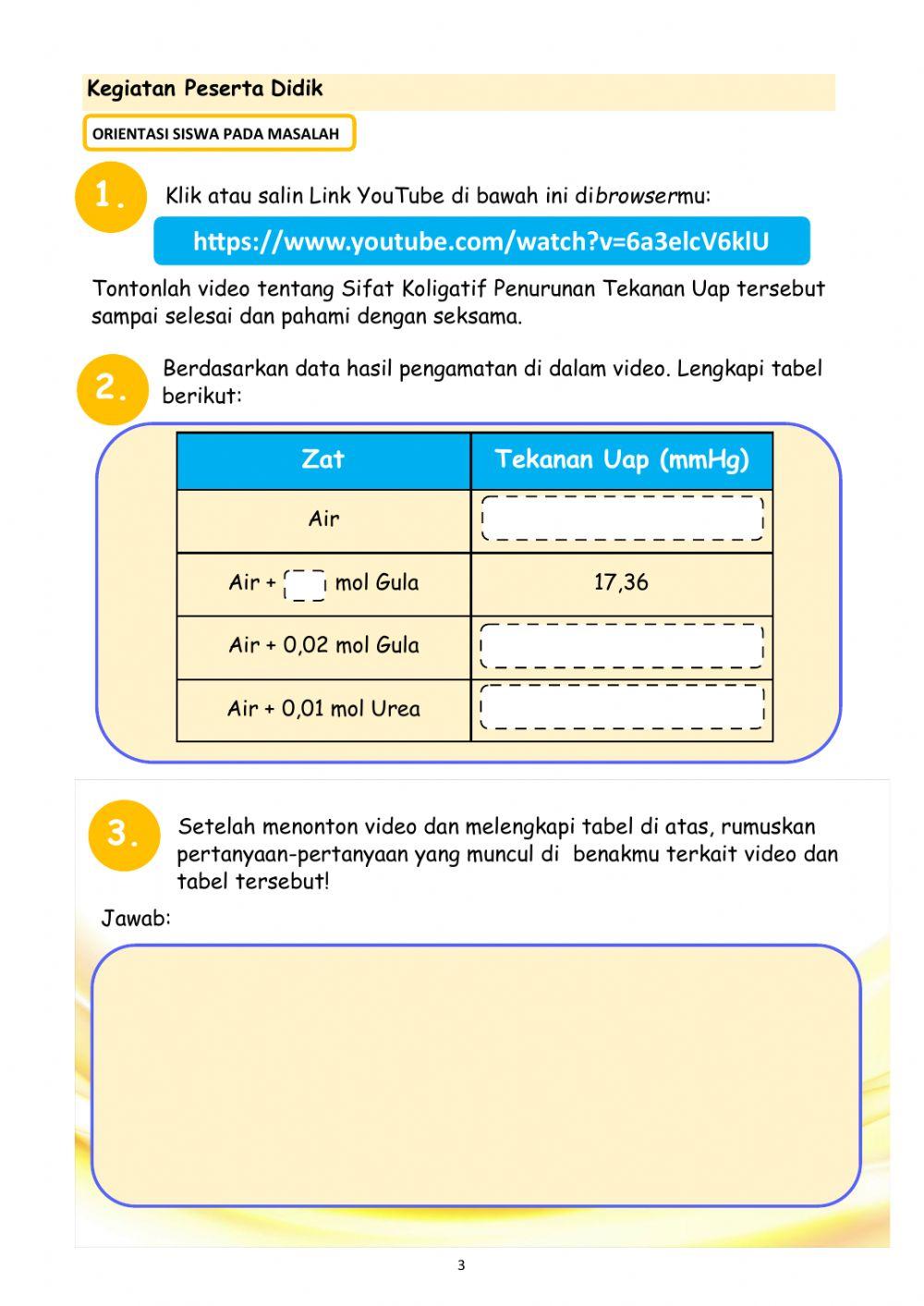 E-LKPD Sifat Koligatif Larutan Nonelektrolit - Penurunan Tekanan Uap