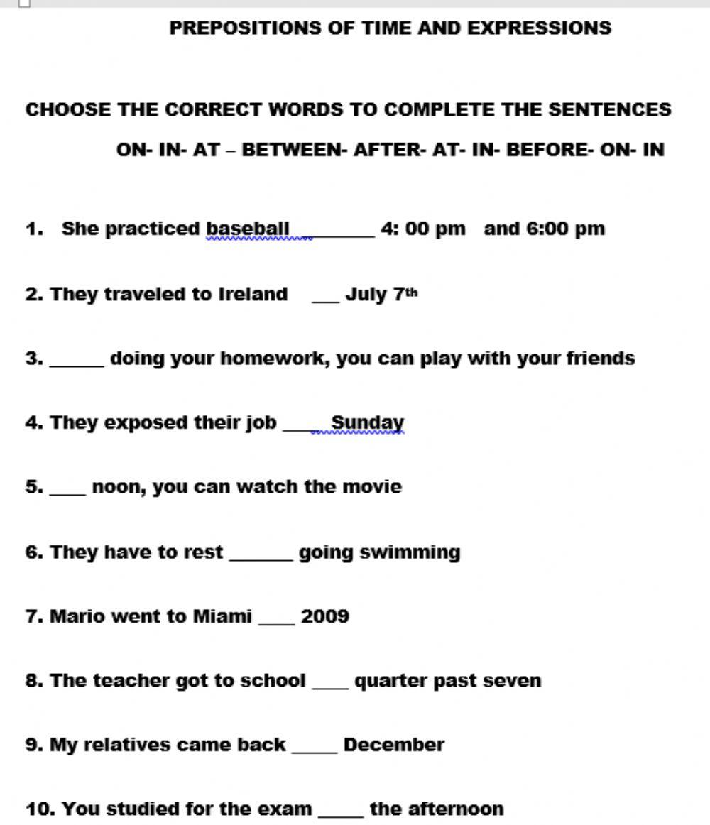 Prepositions of time