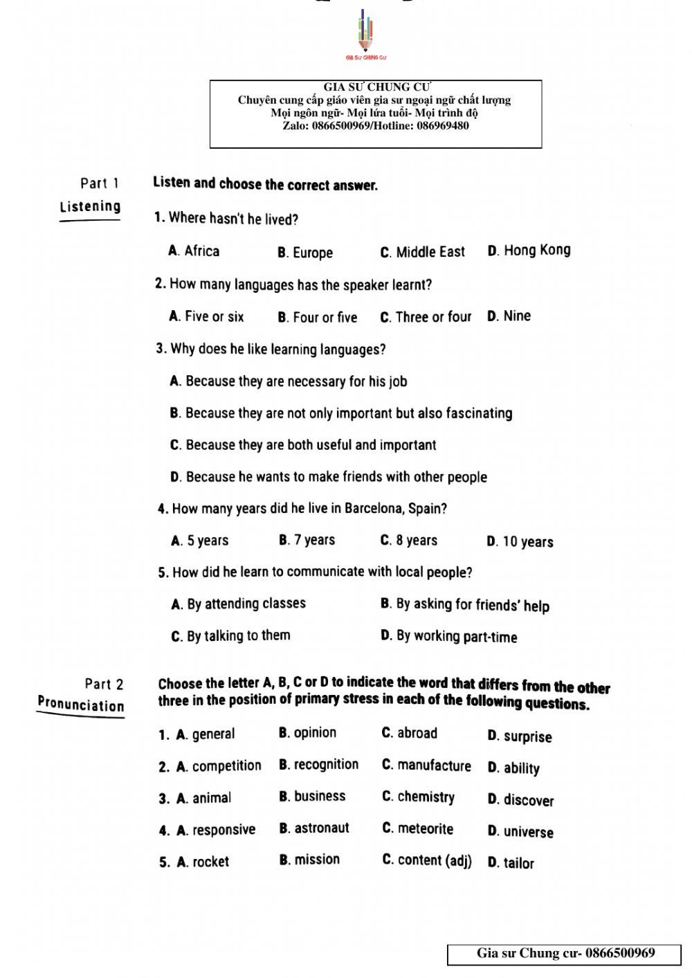 Lớp 9 - Kiểm tra 45 phút (Unit 10,11 test 26)