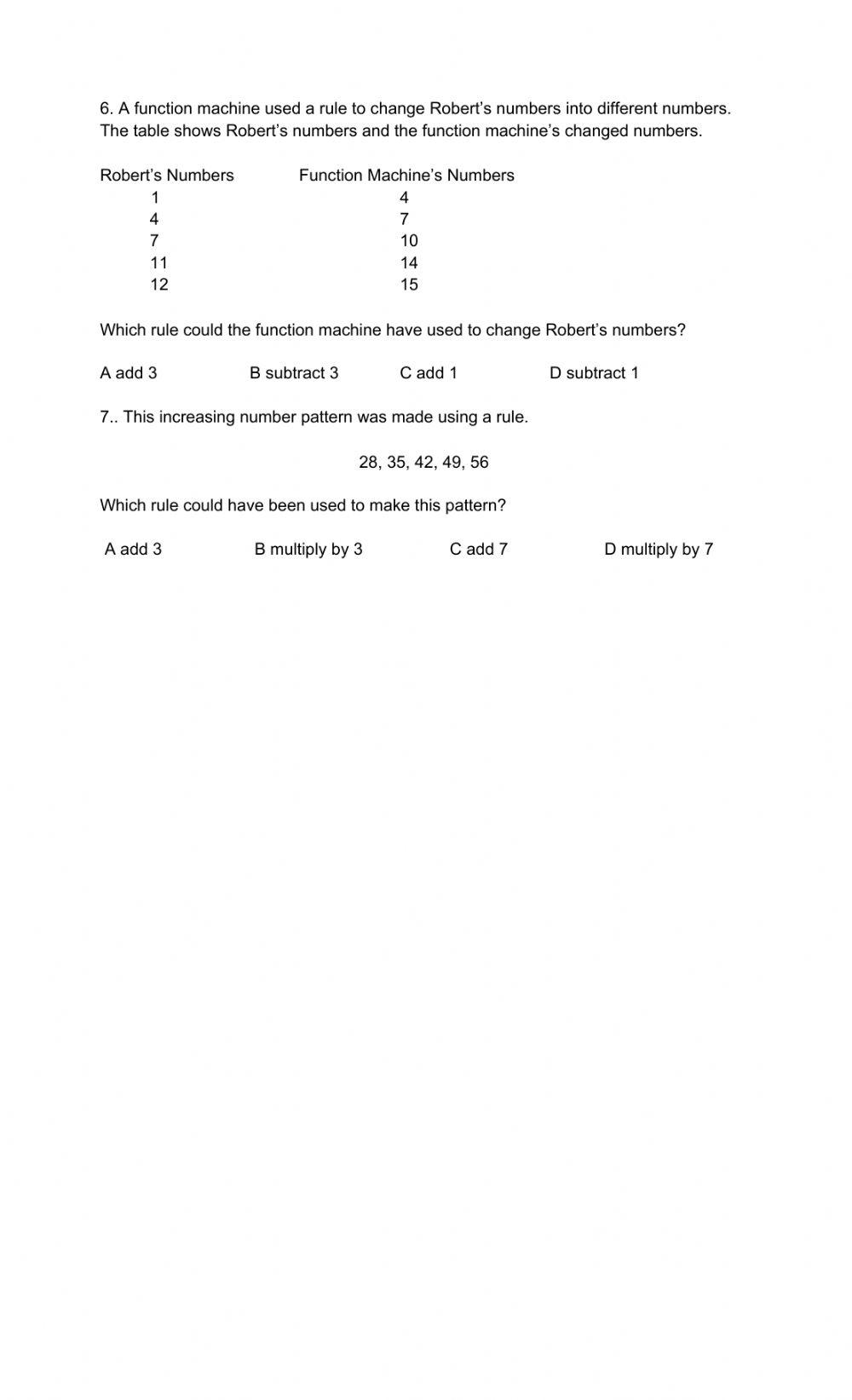number patterns word problem