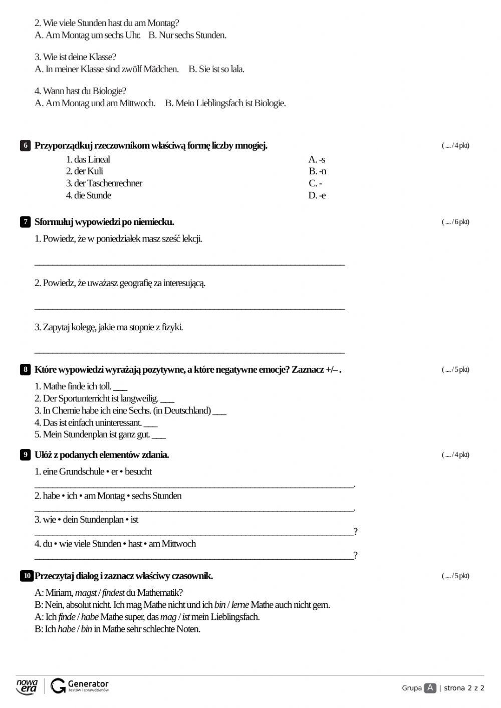 Sprawdzian Z Niemieckiego Klasa 7 Dział 3 Nowa Era 6274706 | Test 2 język niemiecki klasa 7 | diana2020
