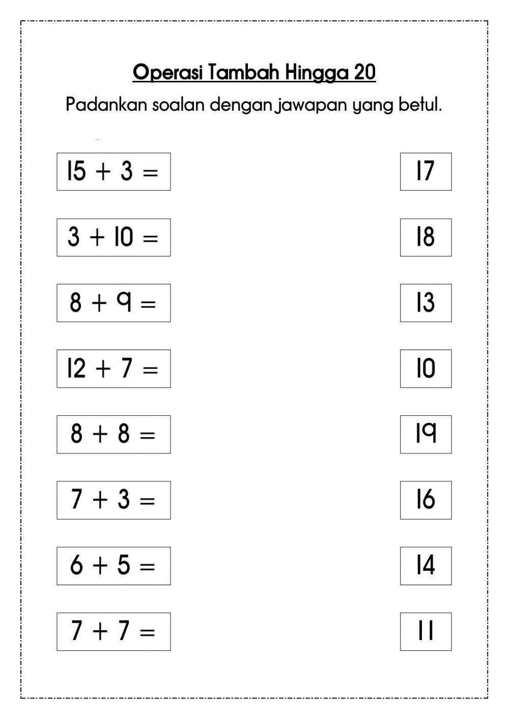 Operasi Tambah Hingga 20