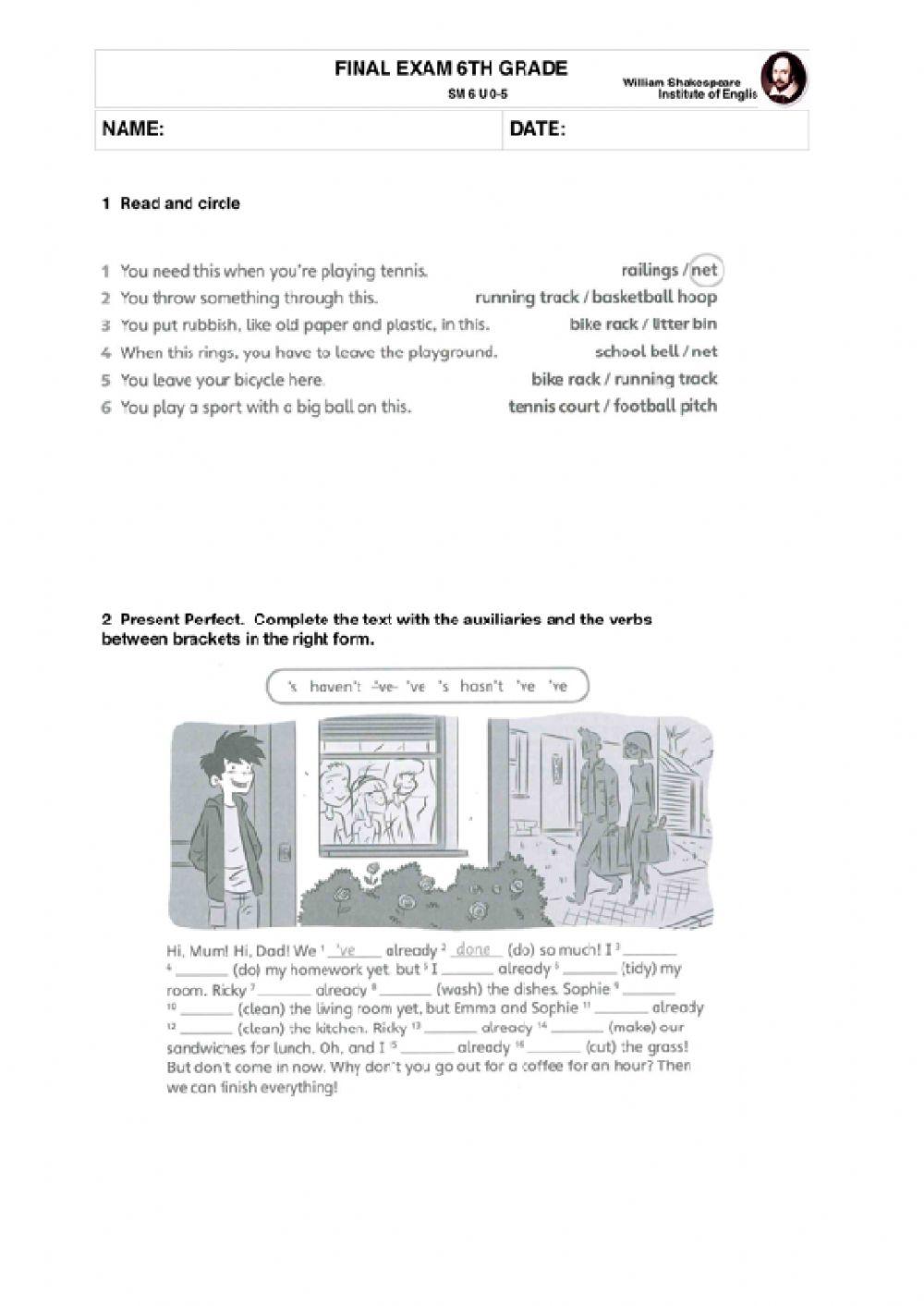 final exam 6th grade part 1