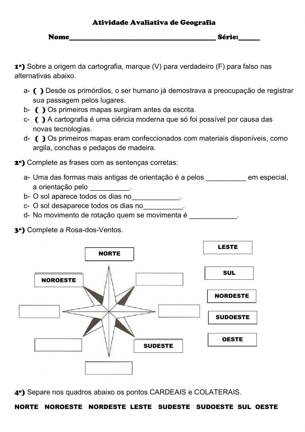 Atividade avaliativa de geografia