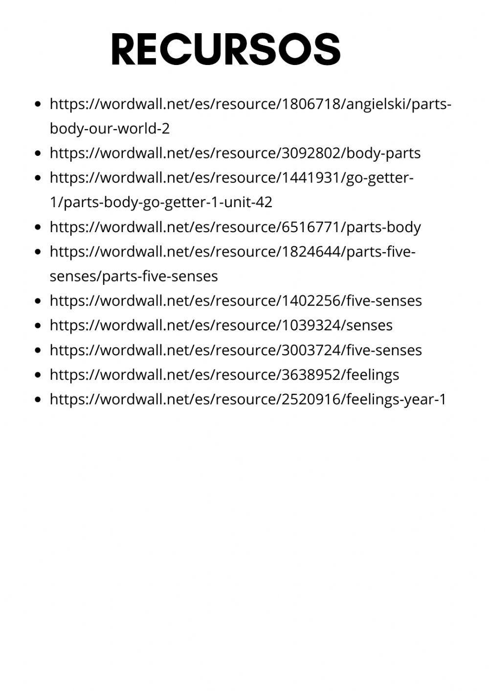 Parts of the body, feelings and senses