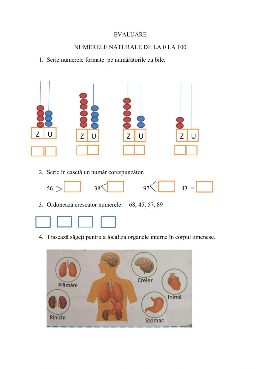 Nr naturale de la o la 100