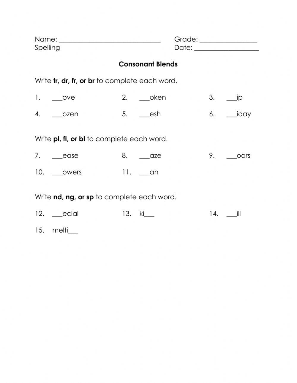 Consonant Blends 2 worksheet Live Worksheets