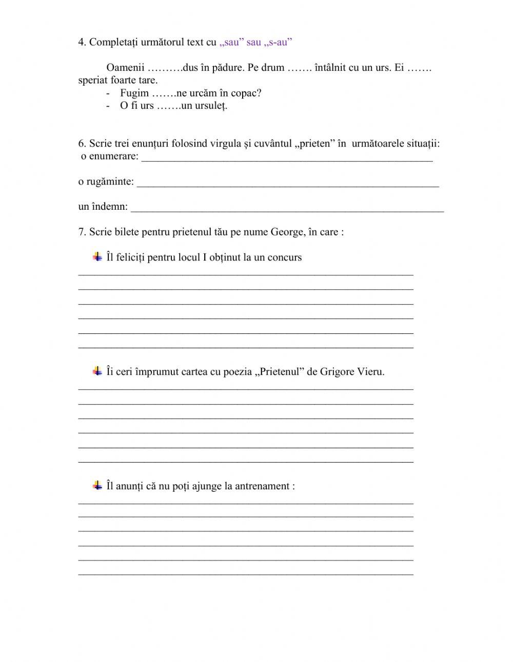 Evaluare unitatea iii : „Poveştile prieteniei”