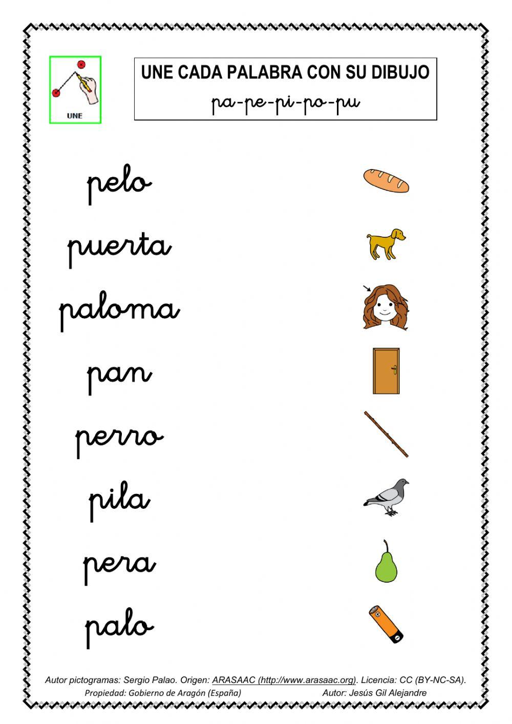 Une palabra y dibujo pa pe pi po pu minúsculas