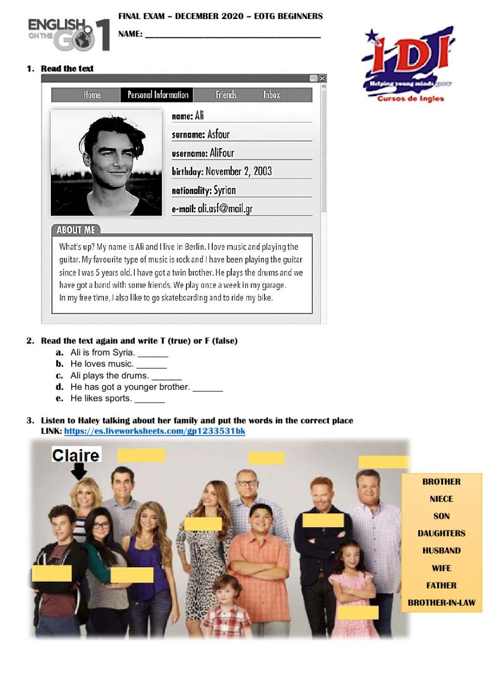 Final Exam EOTG BEGINNERS