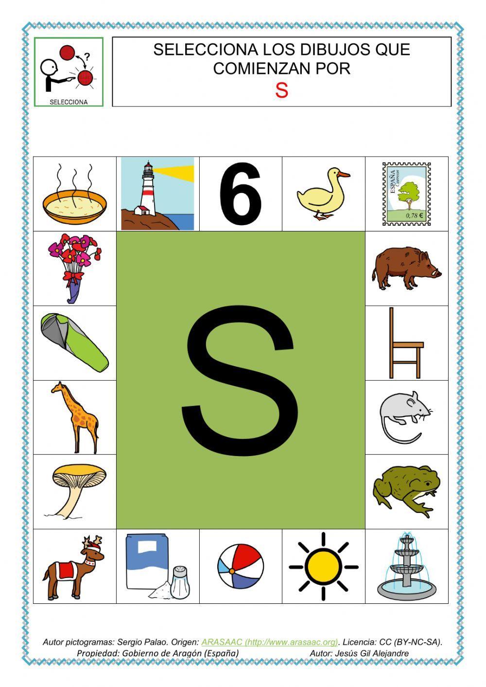 Selecciona los dibujos que comienzan por s
