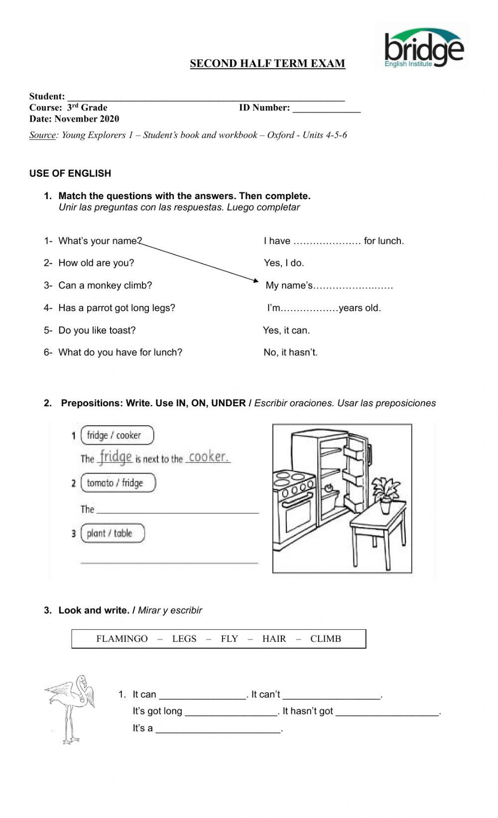 Second half term exam - 3rd Grade 2020 - USE