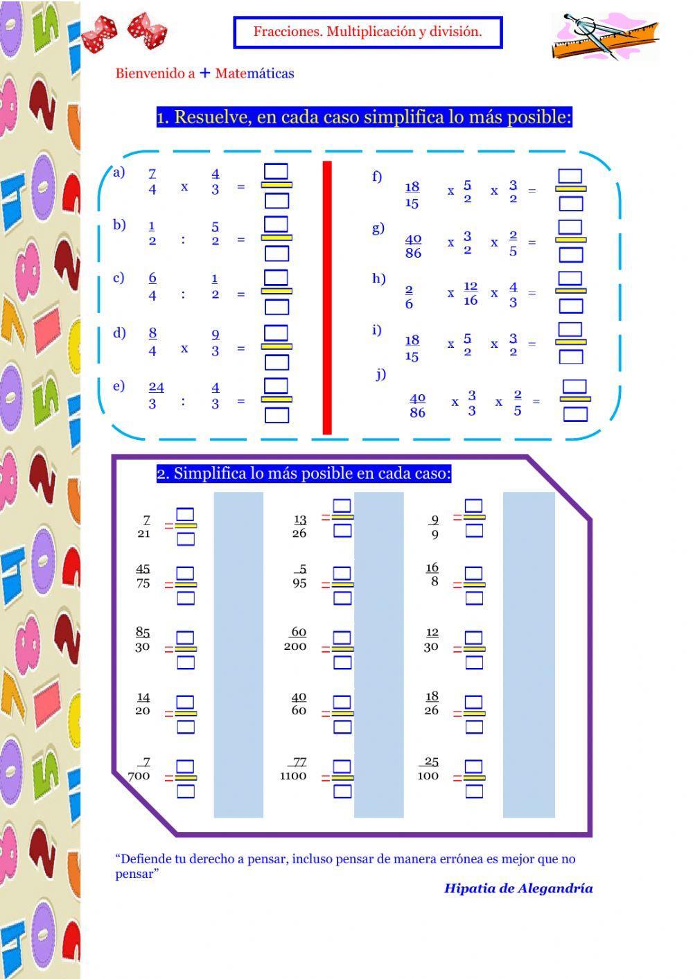 Multiplicación y división de fracciones