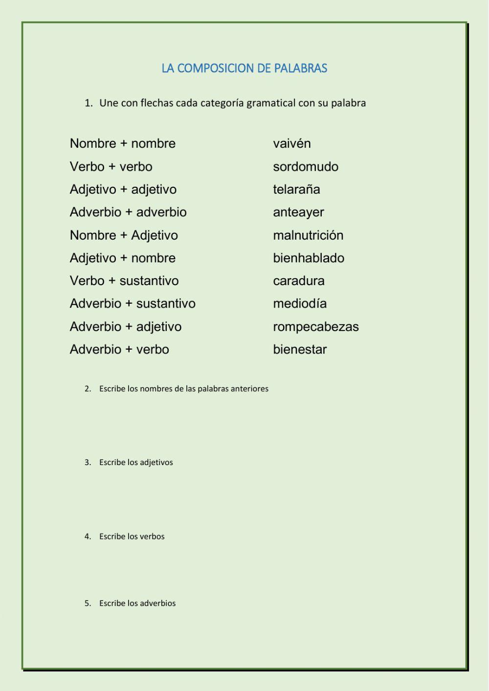 Categorías gramaticales de las palabras