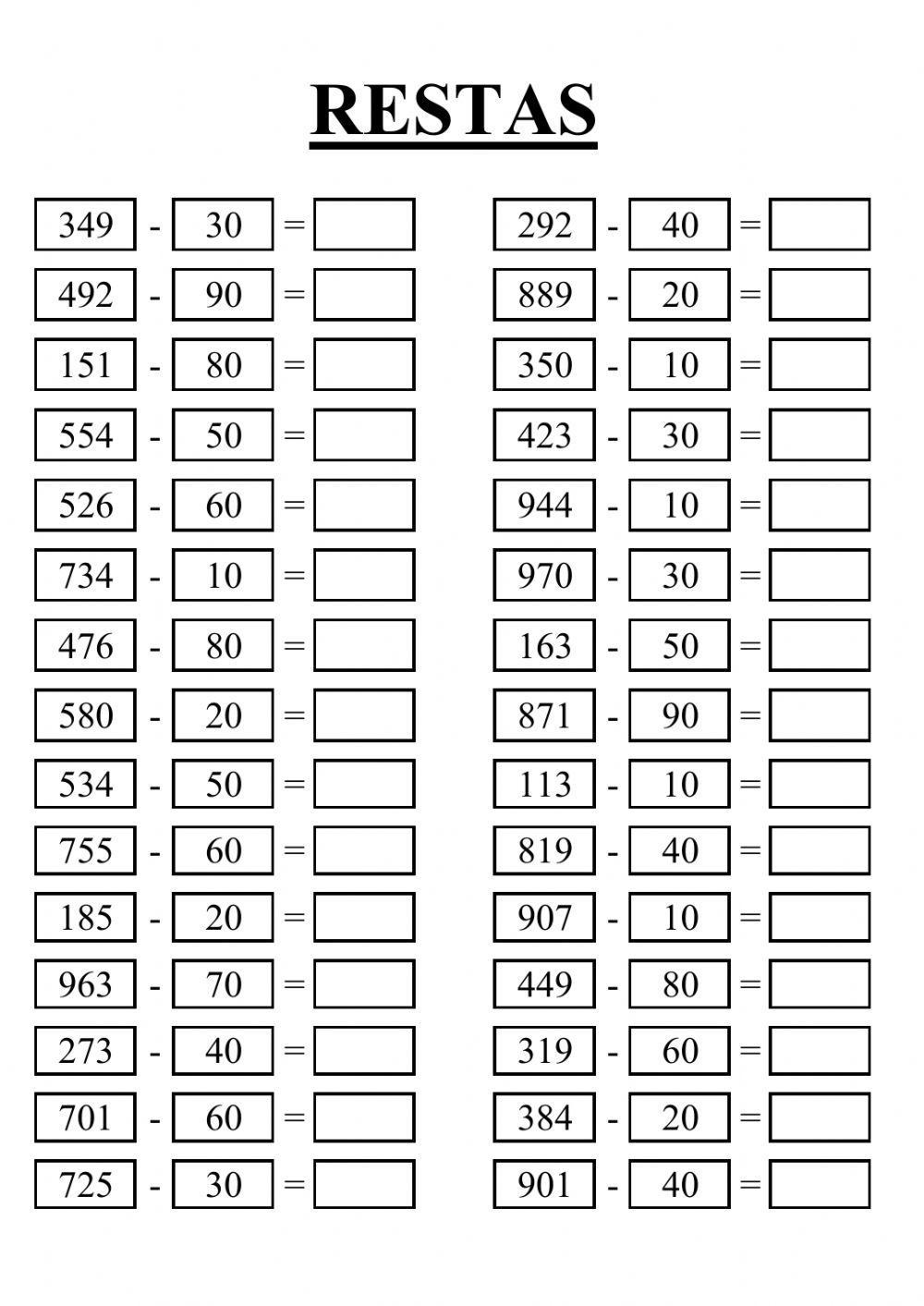 Restas de Decenas Completas - 1