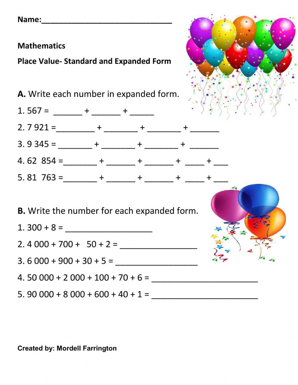 Place Value - Expanded and Standard Form