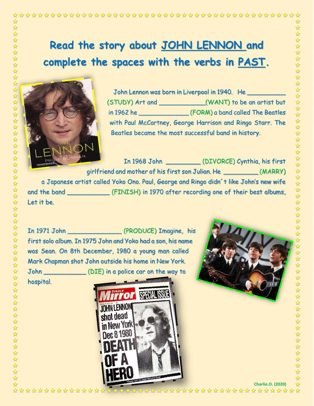 John Lennon story (simple past regular verbs)