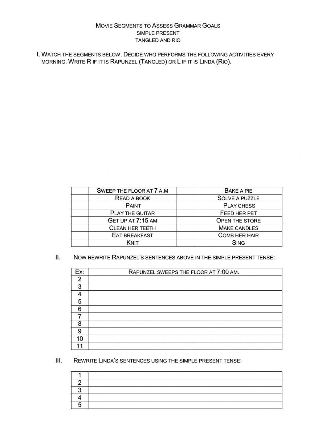 Movie segment simple present
