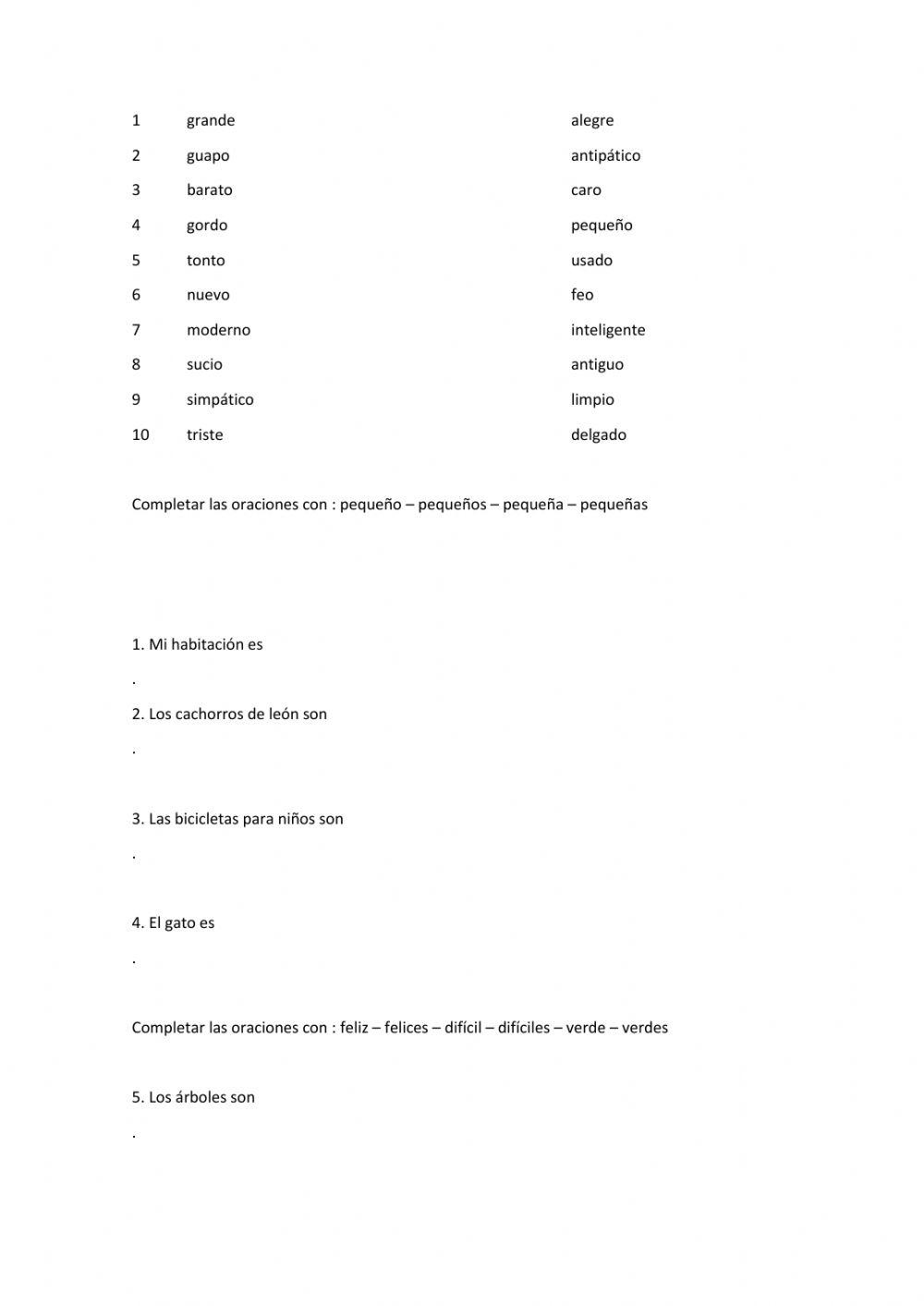 Adjetivos en español