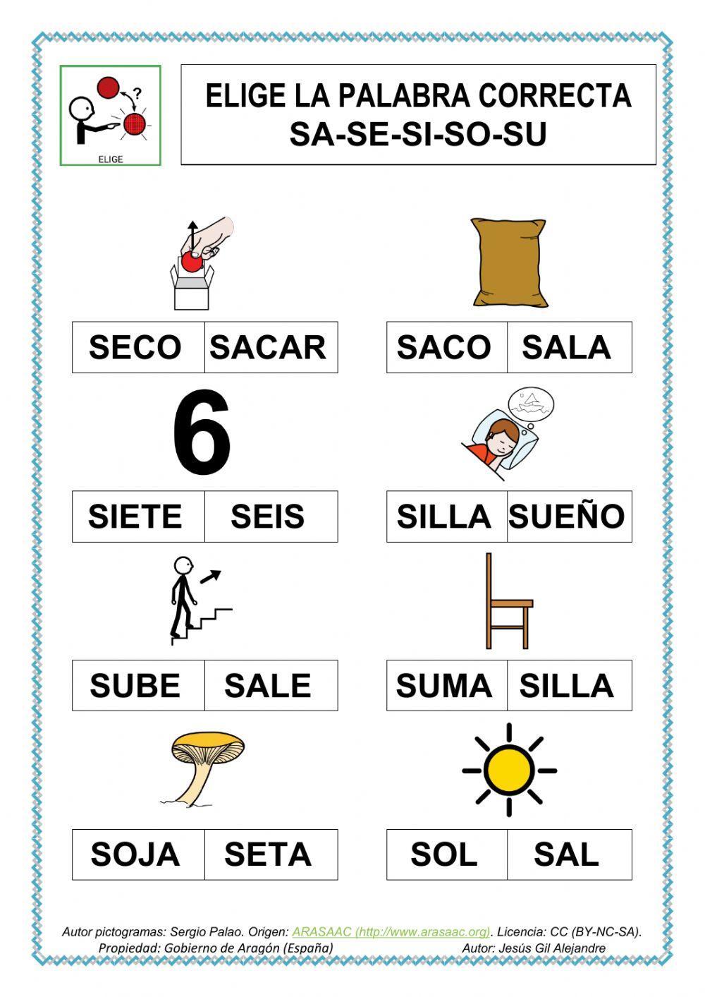 Elige la palabra correcta.SA SE SI SO SU MAYÚSCULAS