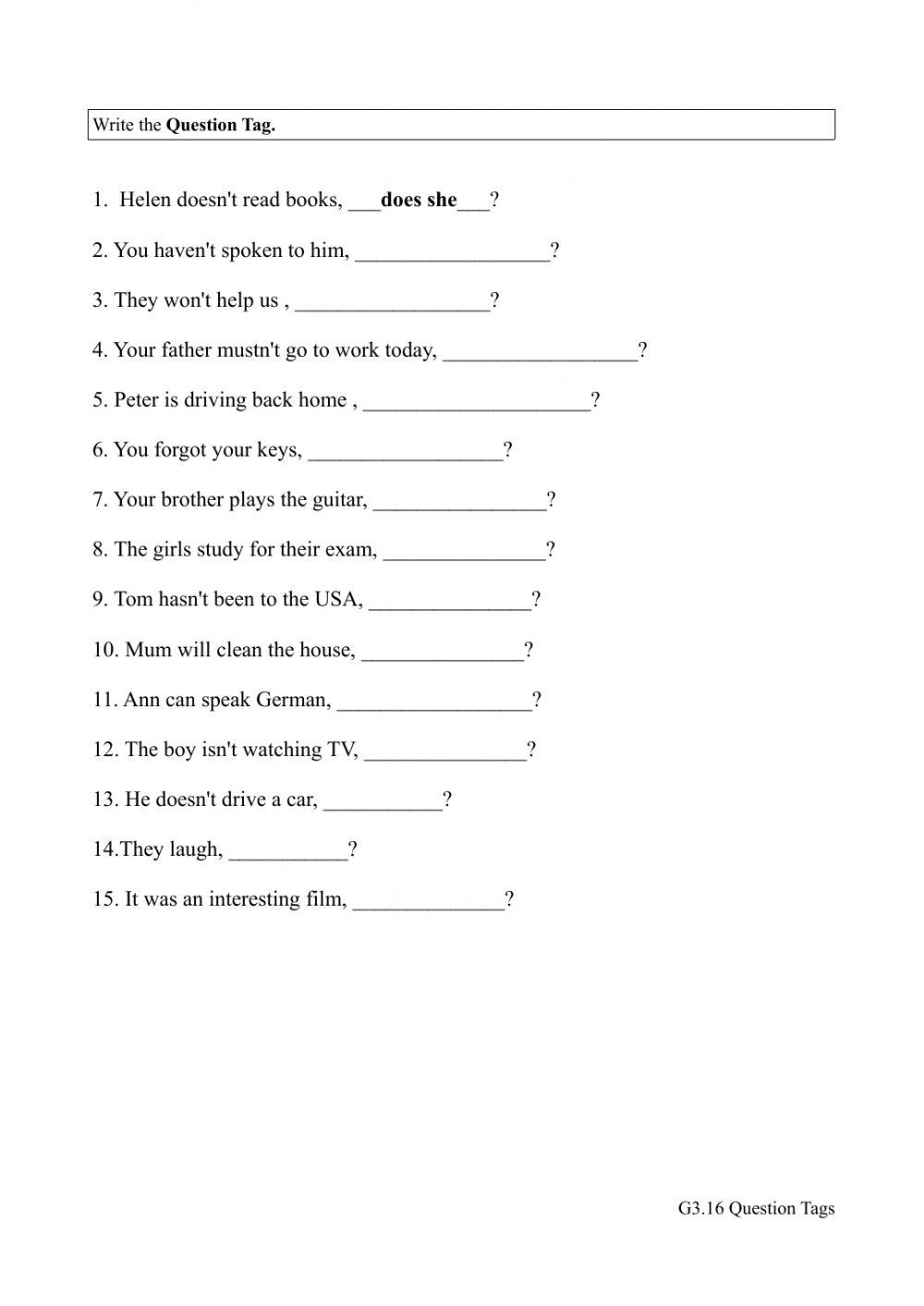 Csenior Worksheet 16