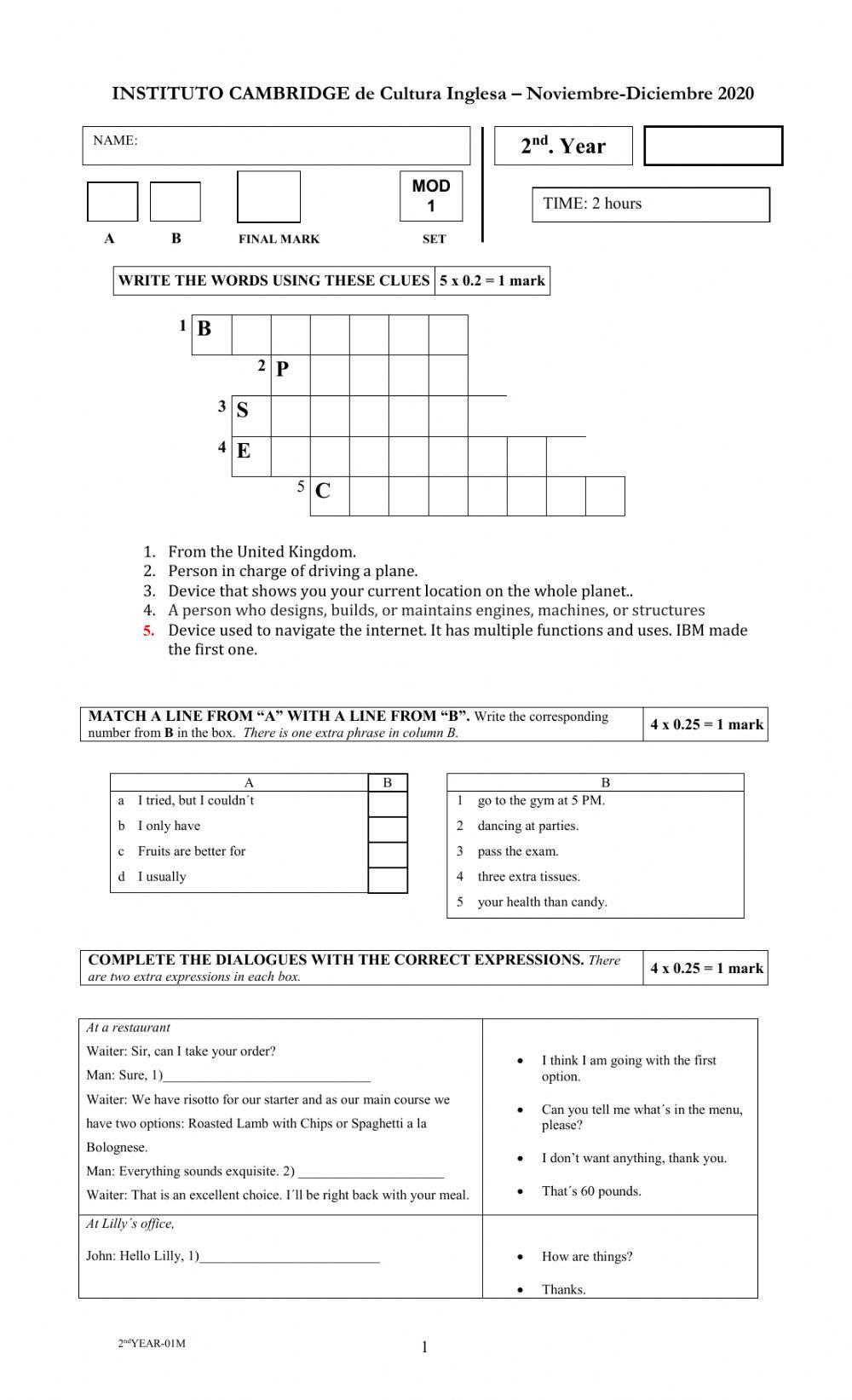 Mock exam second year