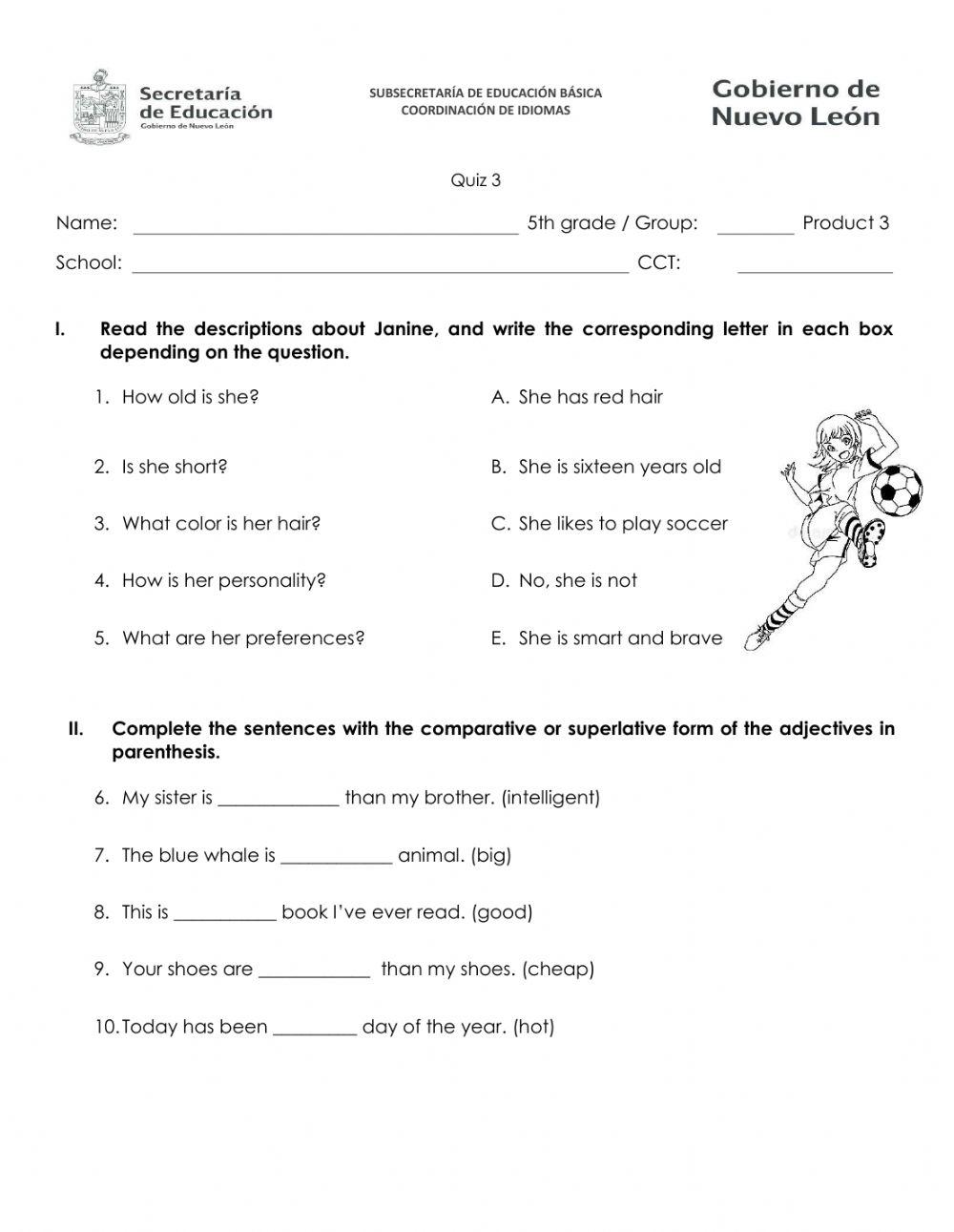 November Quiz - Comparative and Superlative - 5th grade