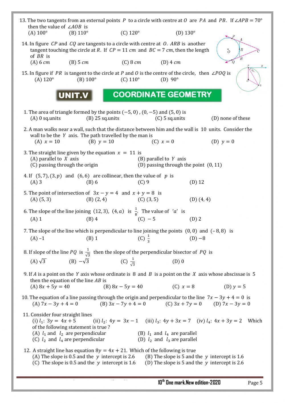 1 mark em 10th maths