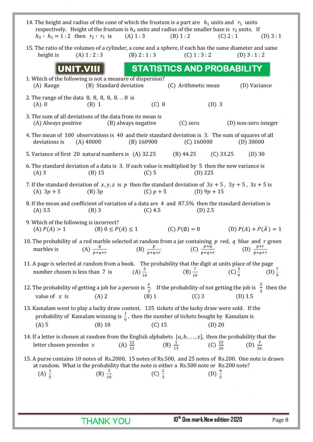 1 mark em 10th maths