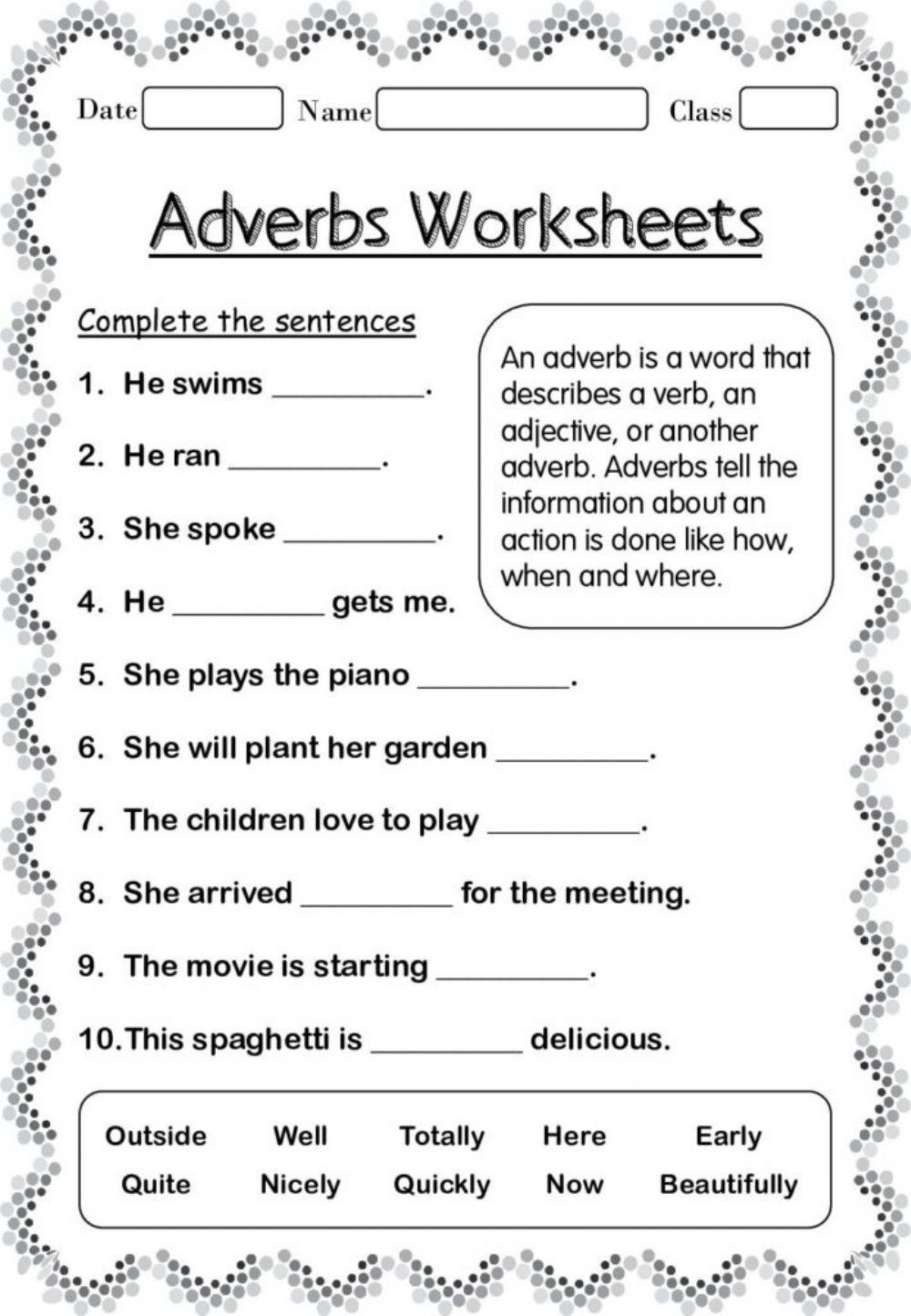 Adverbs Interactive Worksheet For 4 TO 6 Live Worksheets