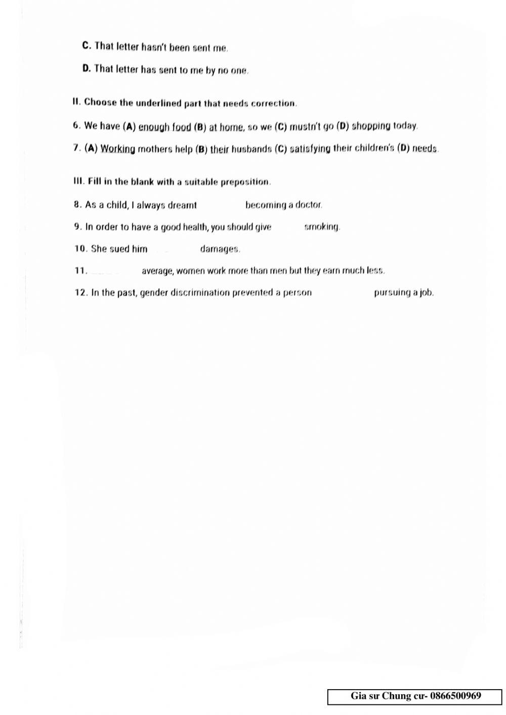 Lớp 10 - test 15 phút unit 6,7