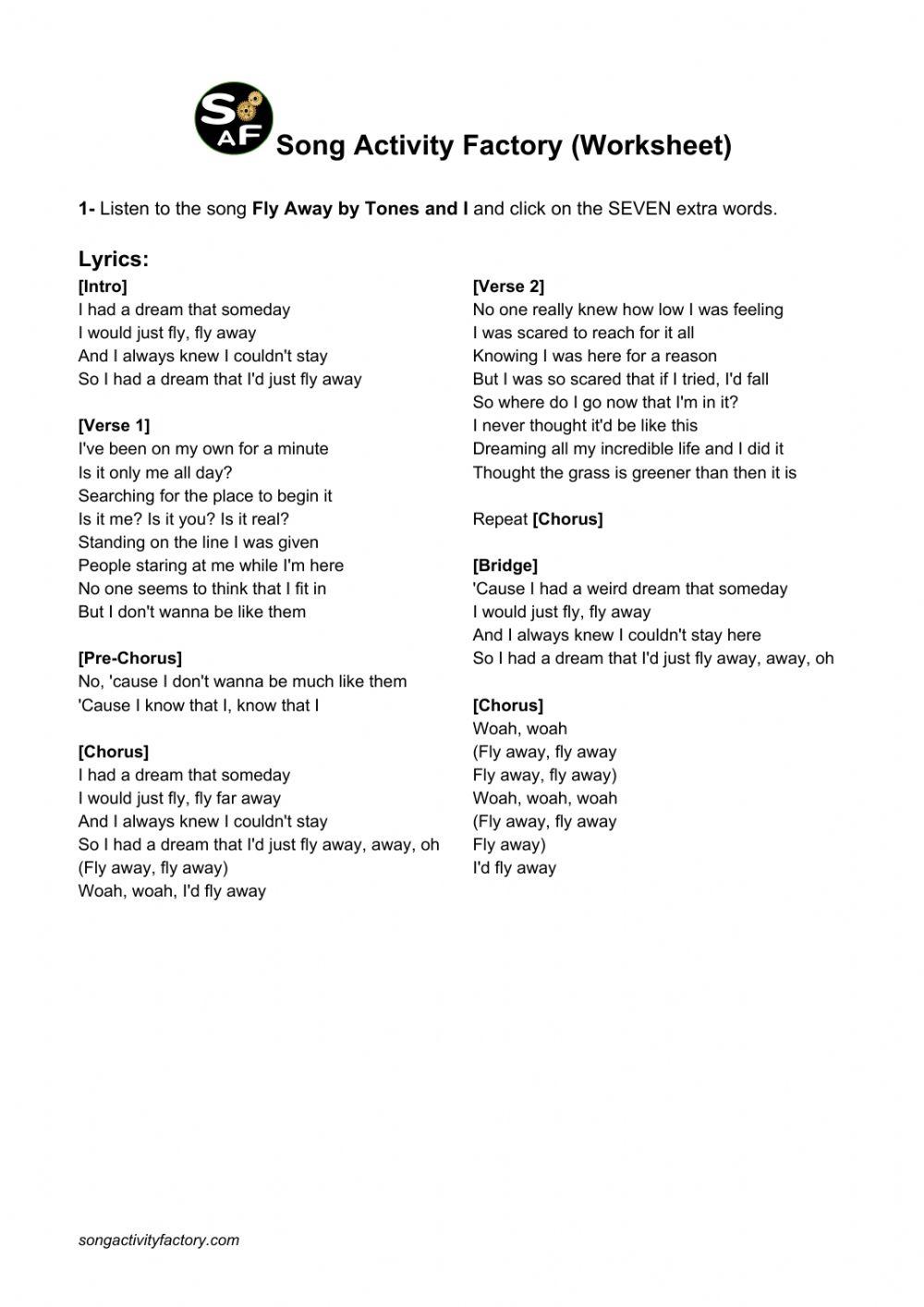 Song Activity Factory Worksheet