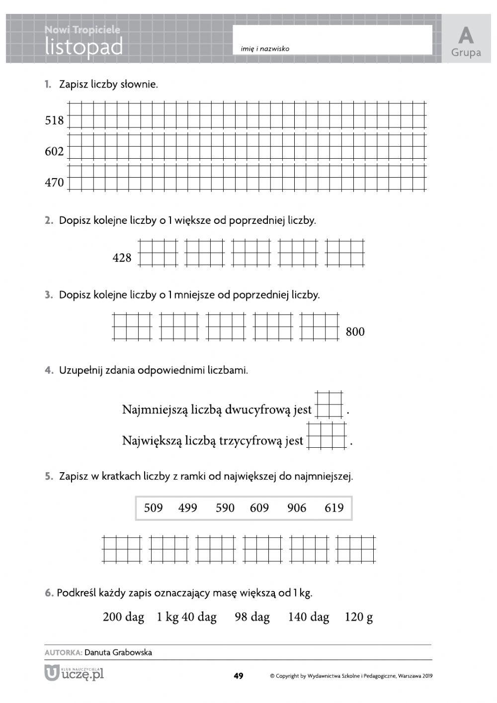 Tropiciele Matematyka Klasa 2 Część 4 4481807 | Sprawdzian - matematyka kl3 listopad | Bosko3